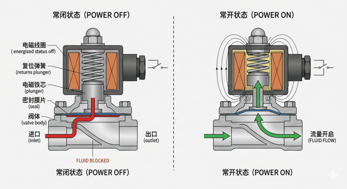 Diagram showing the inner workings of a solenoid valve