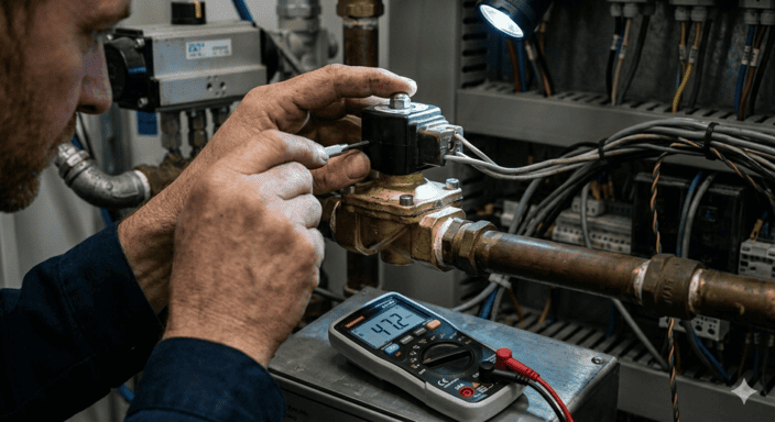 Tools for diagnosing a solenoid valve, including a multimeter