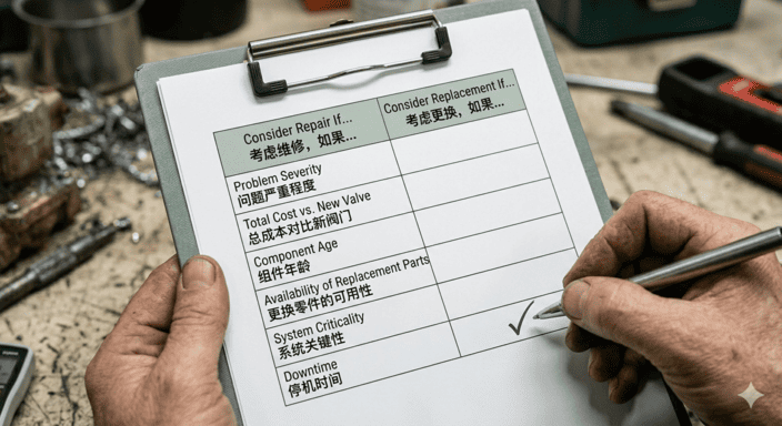 A checklist comparing repair vs. replacement