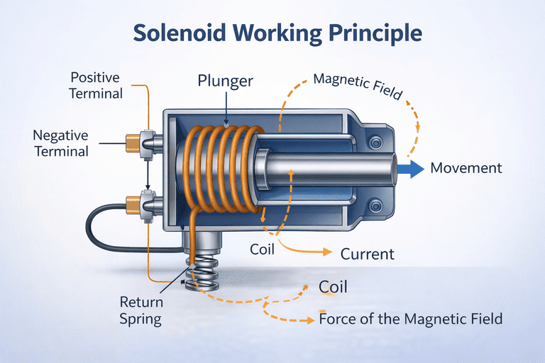 Diagram of a solenoid working principle