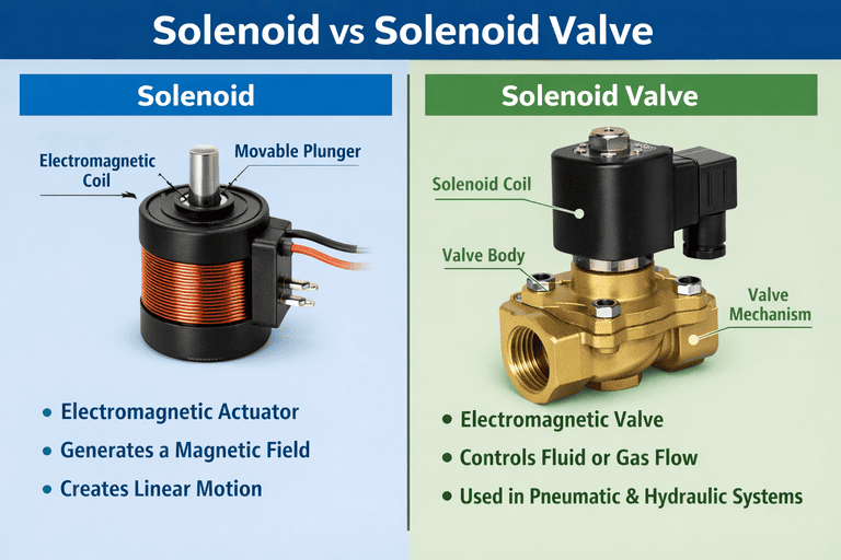 Comparison of a solenoid and a solenoid valve