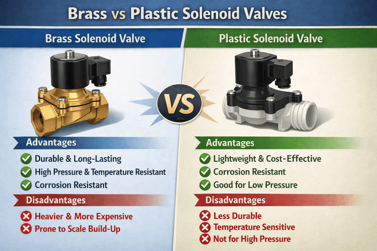A scale balancing the cost of a brass valve against a plastic valve