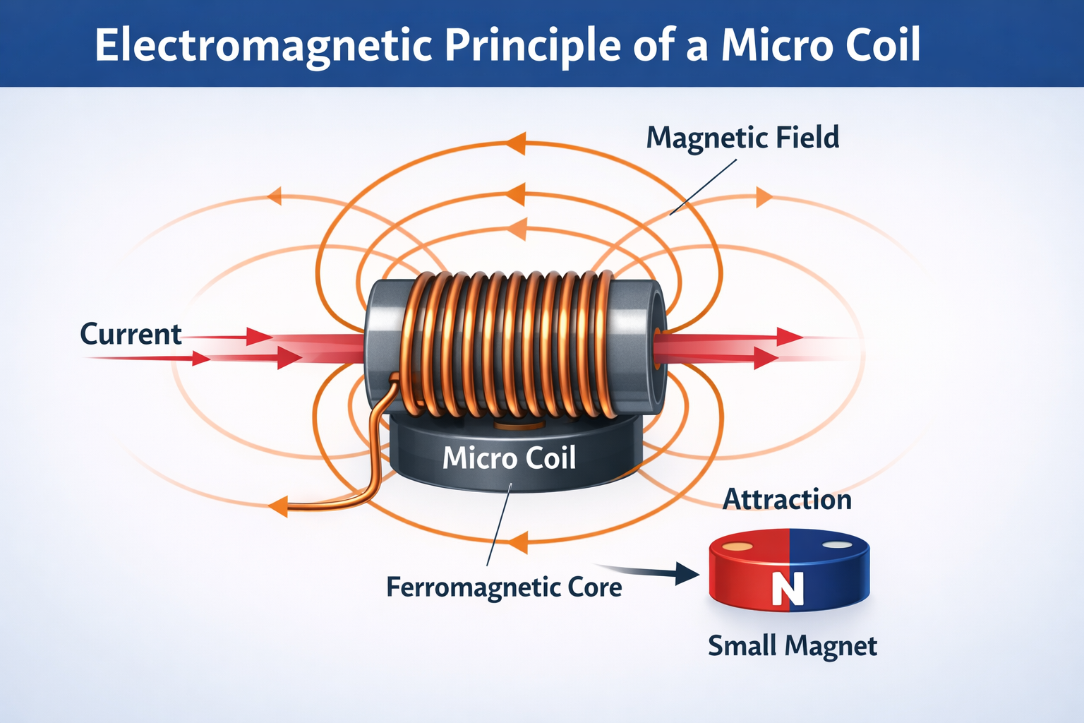 An illustration showing the magnetic field of a micro coil
