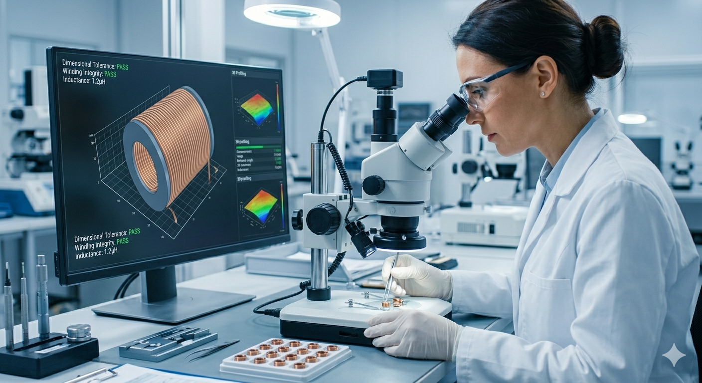 An automated coil winding machine in a factory setting