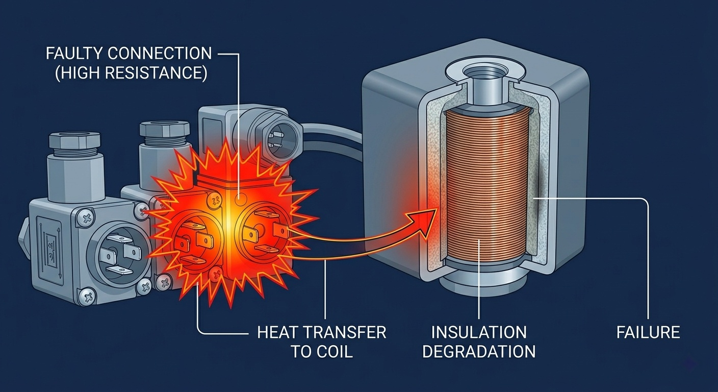 A diagram showing heat buildup at a faulty connector point
