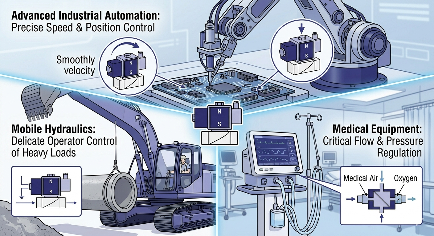 Examples of applications using proportional solenoid valves