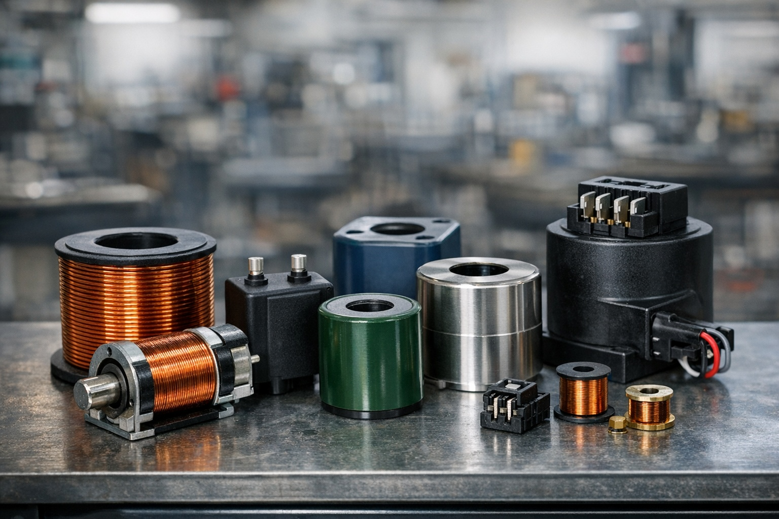 An assortment of different solenoid coils