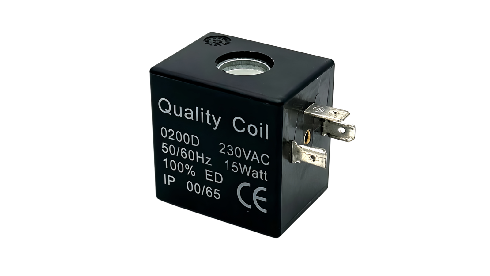 A solenoid coil being potted with epoxy resin to protect it from moisture and vibration