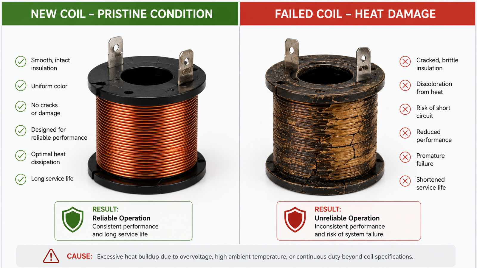 A burnt-out solenoid coil with melted insulation