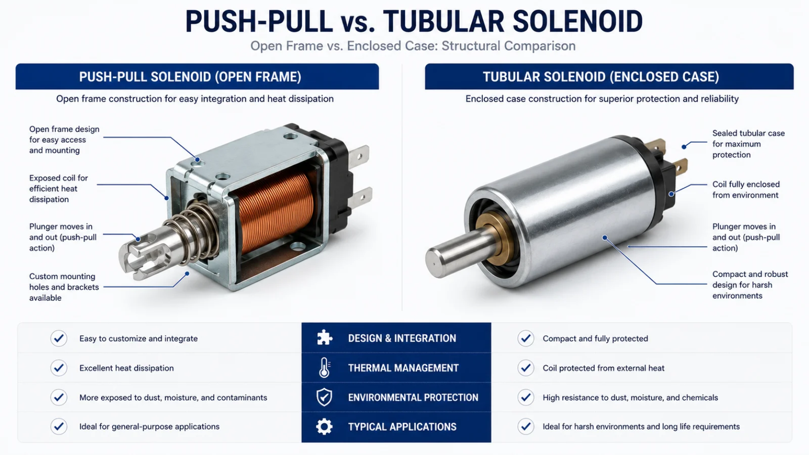 a close-up of a push-pull and a tubular solenoid side-by-side
