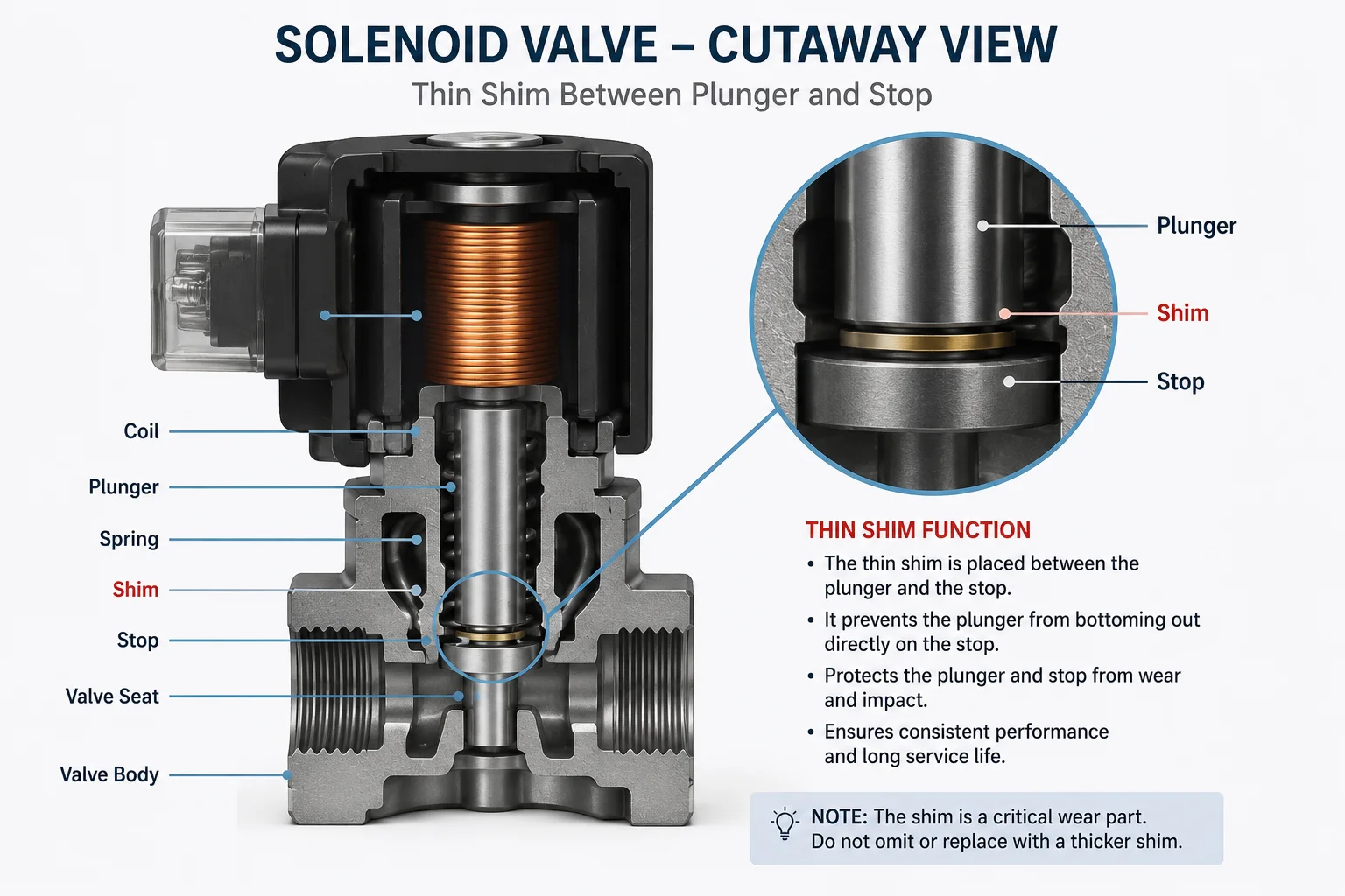 Cutaway view showing the pilot orifice in a solenoid valve