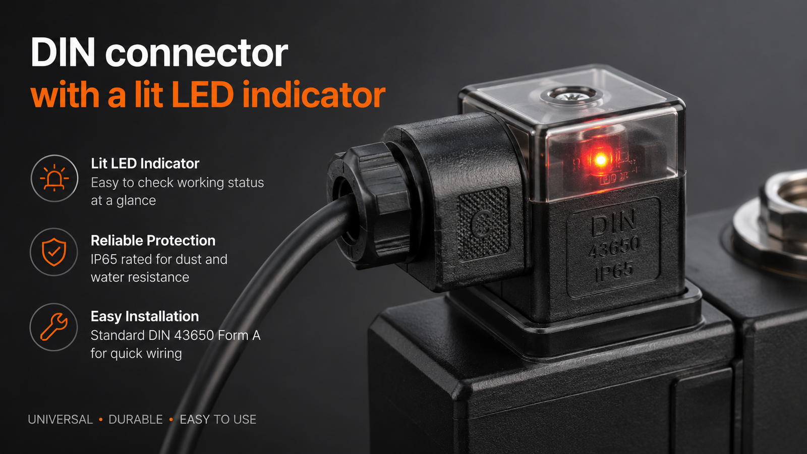 DIN connector with a lit LED indicator