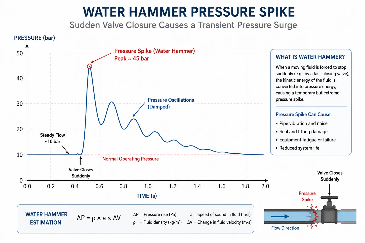 Graph showing a pressure spike from water hammer