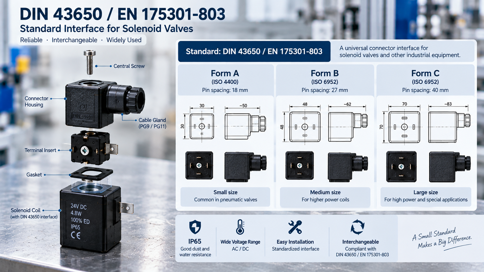 DIN 43650 EN 175301-803 solenoid connector interface